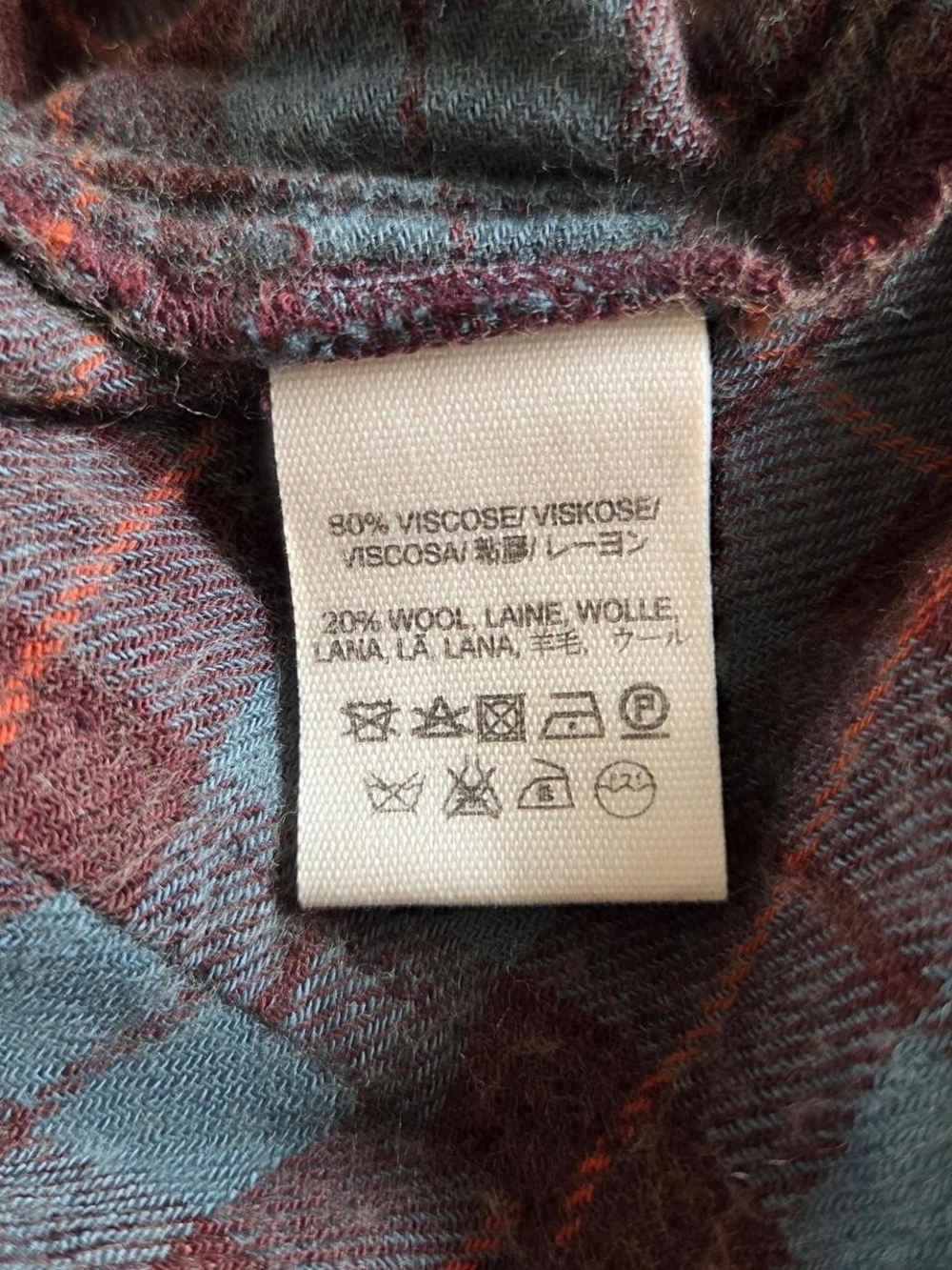 Free People wool blend plaid button down shirt flannel purple blue size M - Picture 8 of 8